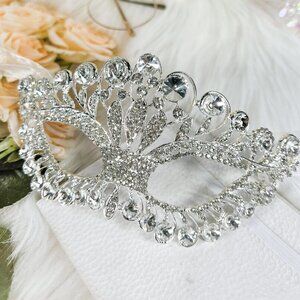 Silver Crystal Rhinestone Masquerade Eye Mask, Bridal Wedding Mask, Ball Party